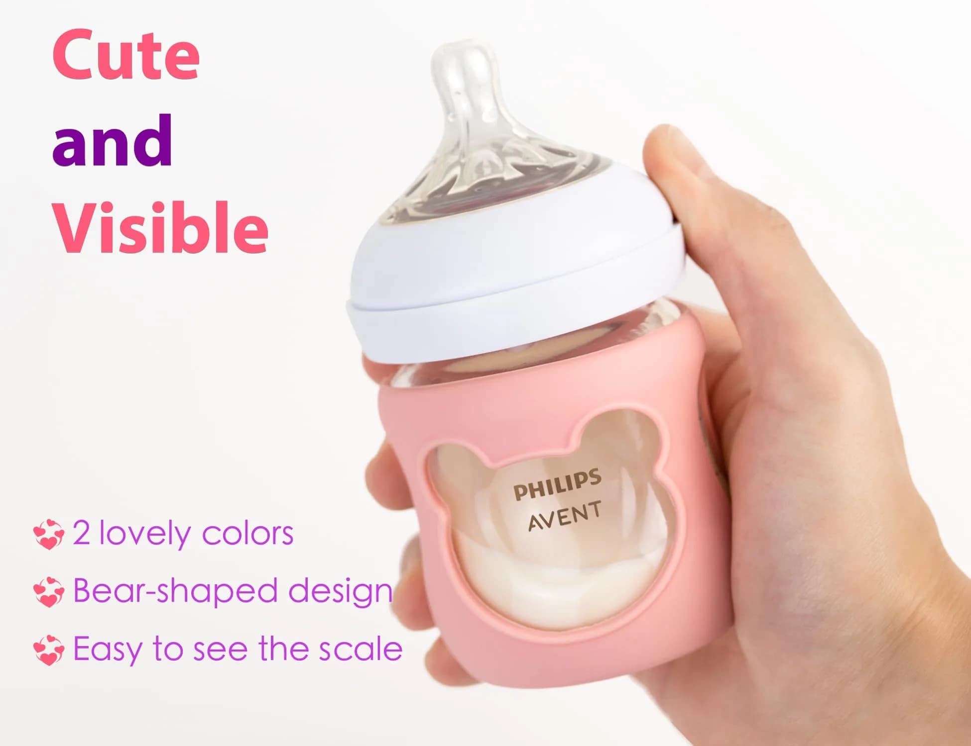 Aelop Silicone Baby Bottle Sleeves for Philips Avent 120ml (4oz) Pack of 2 (Pink/Purple) | Cute Bear Design - view 6