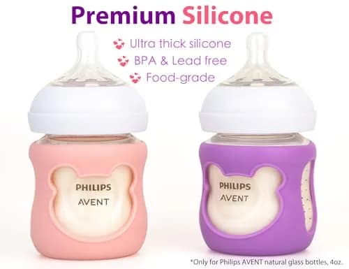 Aelop Silicone Baby Bottle Sleeves for Philips Avent 120ml (4oz) Pack of 2 (Pink/Purple) | Cute Bear Design thumbnail 2