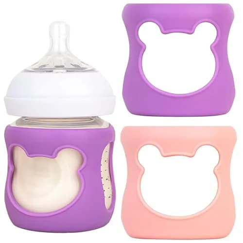 Aelop Natural 8oz Baby Bottle Sleeves (2-Pack, Pink & Purple) | Protects Philips Avent Glass Bottles — Pink/Purple