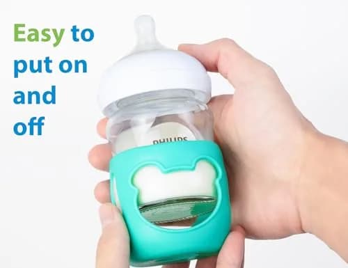 Aelop Natural Baby Bottle Sleeves for Philips Avent 4oz Glass Bottles | Pack of 2 (Blue/Turquoise) with Cute Bear Design thumbnail 5