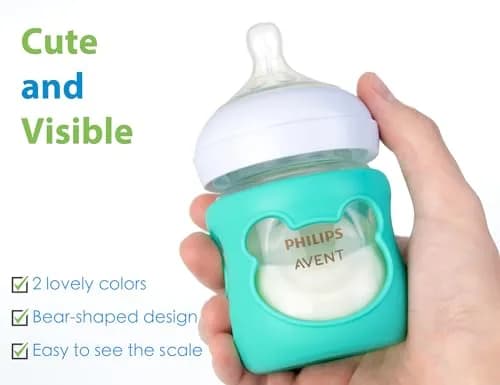 Aelop Natural Baby Bottle Sleeves for Philips Avent 4oz Glass Bottles | Pack of 2 (Blue/Turquoise) with Cute Bear Design thumbnail 6