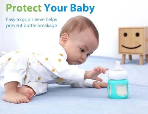 Aelop Natural Baby Bottle Sleeves for Philips Avent 4oz Glass Bottles | Pack of 2 (Blue/Turquoise) with Cute Bear Design thumbnail 7