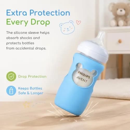 Aelop Silicone Baby Bottle Sleeves for Philips Avent Natural Glass Bottles 8oz (2-Pack, Blue & Turquoise) | Protects Against Drops thumbnail 4