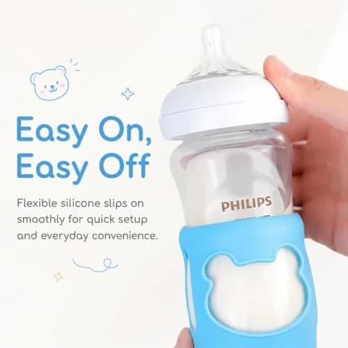 Aelop Silicone Baby Bottle Sleeves for Philips Avent Natural Glass Bottles 8oz (2-Pack, Blue & Turquoise) | Protects Against Drops thumbnail 6