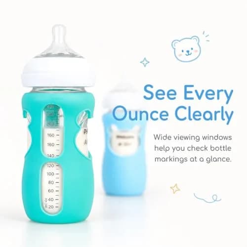 Aelop Silicone Baby Bottle Sleeves for Philips Avent Natural Glass Bottles 8oz (2-Pack, Blue & Turquoise) | Protects Against Drops thumbnail 8