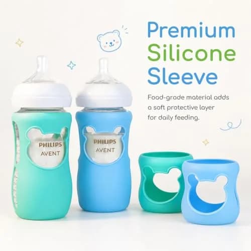 Aelop Silicone Baby Bottle Sleeves for Philips Avent Natural Glass Bottles 8oz (2-Pack, Blue & Turquoise) | Protects Against Drops thumbnail 2