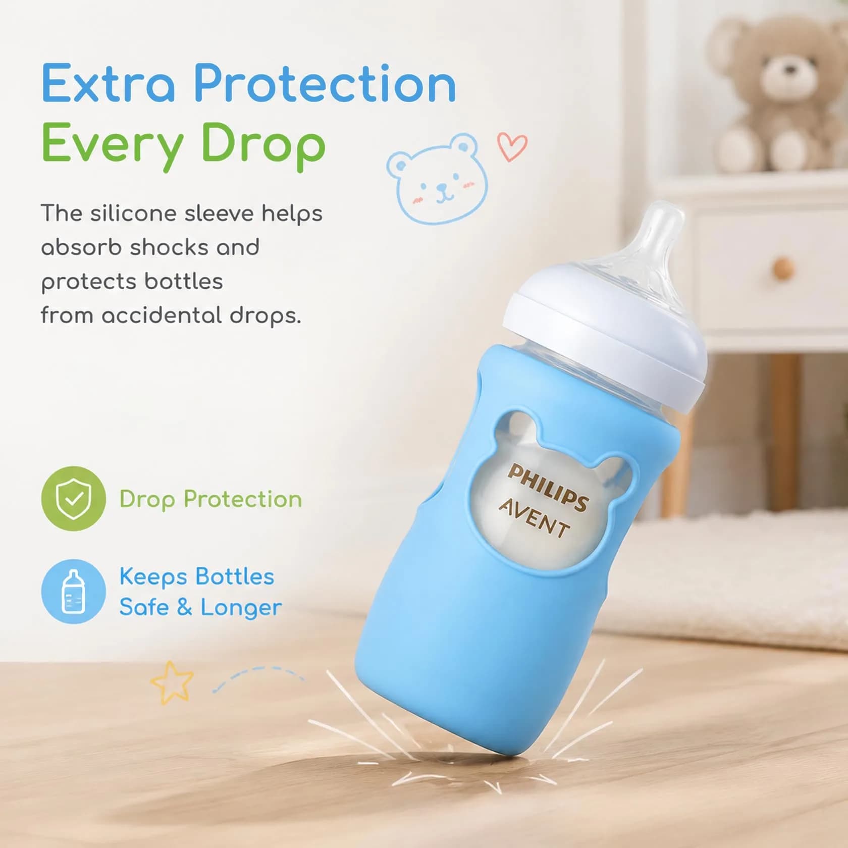 Aelop Silicone Baby Bottle Sleeves for Philips Avent Natural Glass Bottles 8oz (2-Pack, Blue & Turquoise) | Protects Against Drops - view 4
