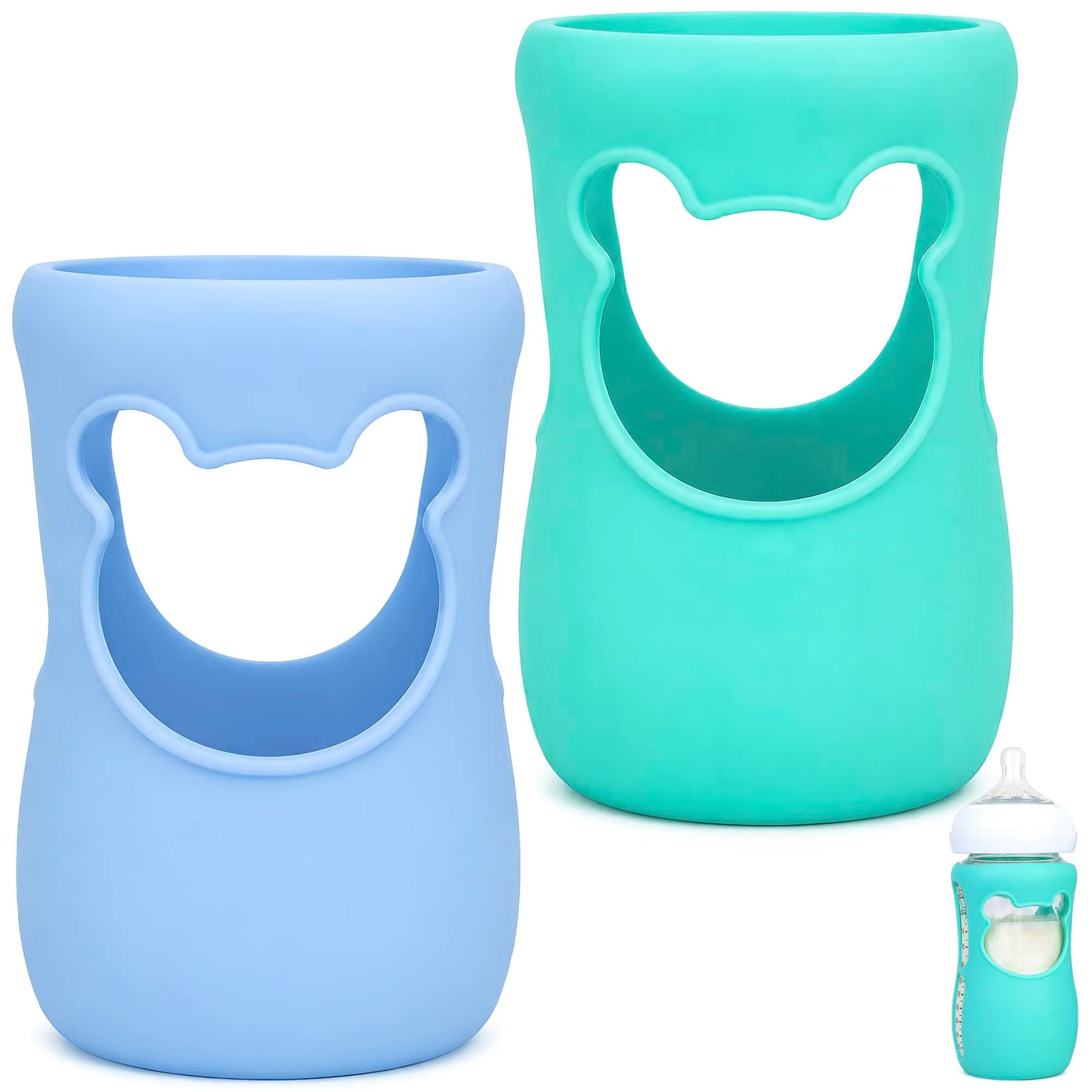 Aelop Natural 8oz Baby Bottle Sleeves (2-Pack, Pink & Purple) | Protects Philips Avent Glass Bottles — Blue and Turquoise