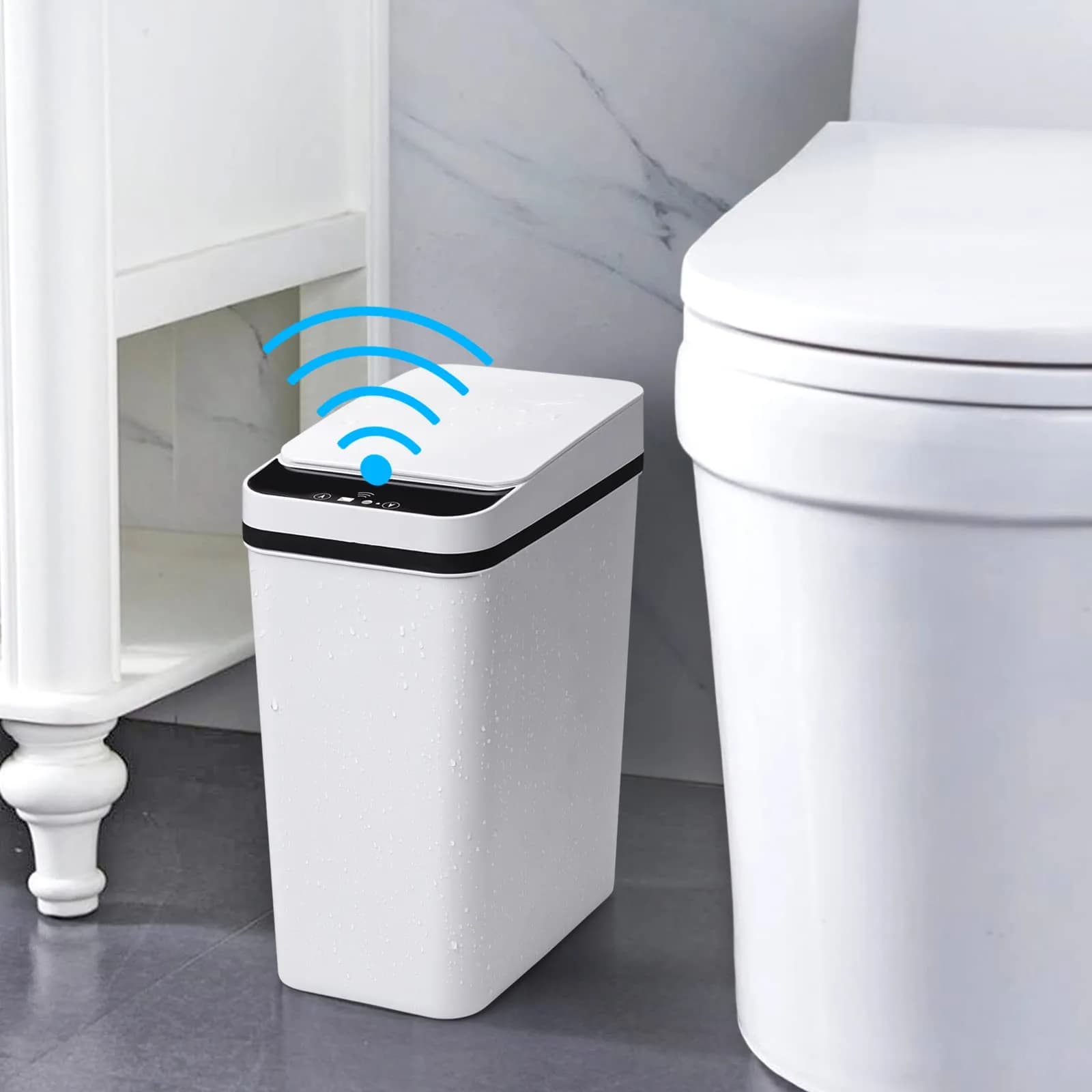 Anborry White Touchless Trash Can 4 Gallon | Infrared Sensor, Sealed Lid for Bathroom & Kitchen — 2.2 Gallon White