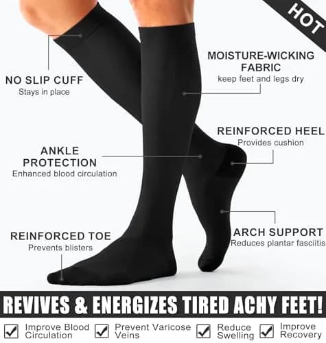 BLUEENJOY Compression Socks for Women & Men (3 Pairs, Large-X-Large) | 15-20 mmHg Graduated Support for Circulation & Recovery thumbnail 7