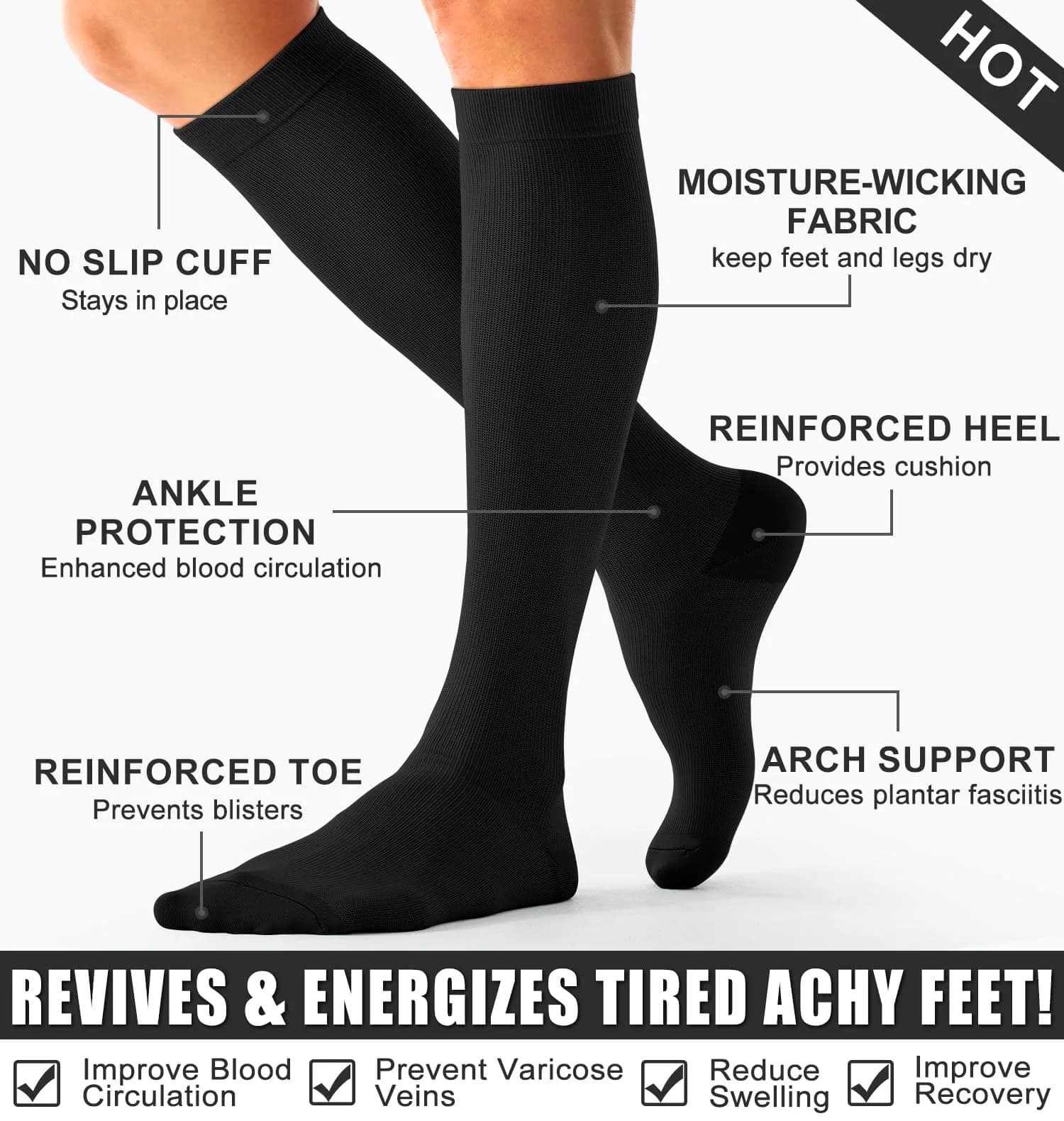 BLUEENJOY Compression Socks for Women & Men (3 Pairs) | Support for Running, Recovery & Flight (100-120 chars) thumbnail 7