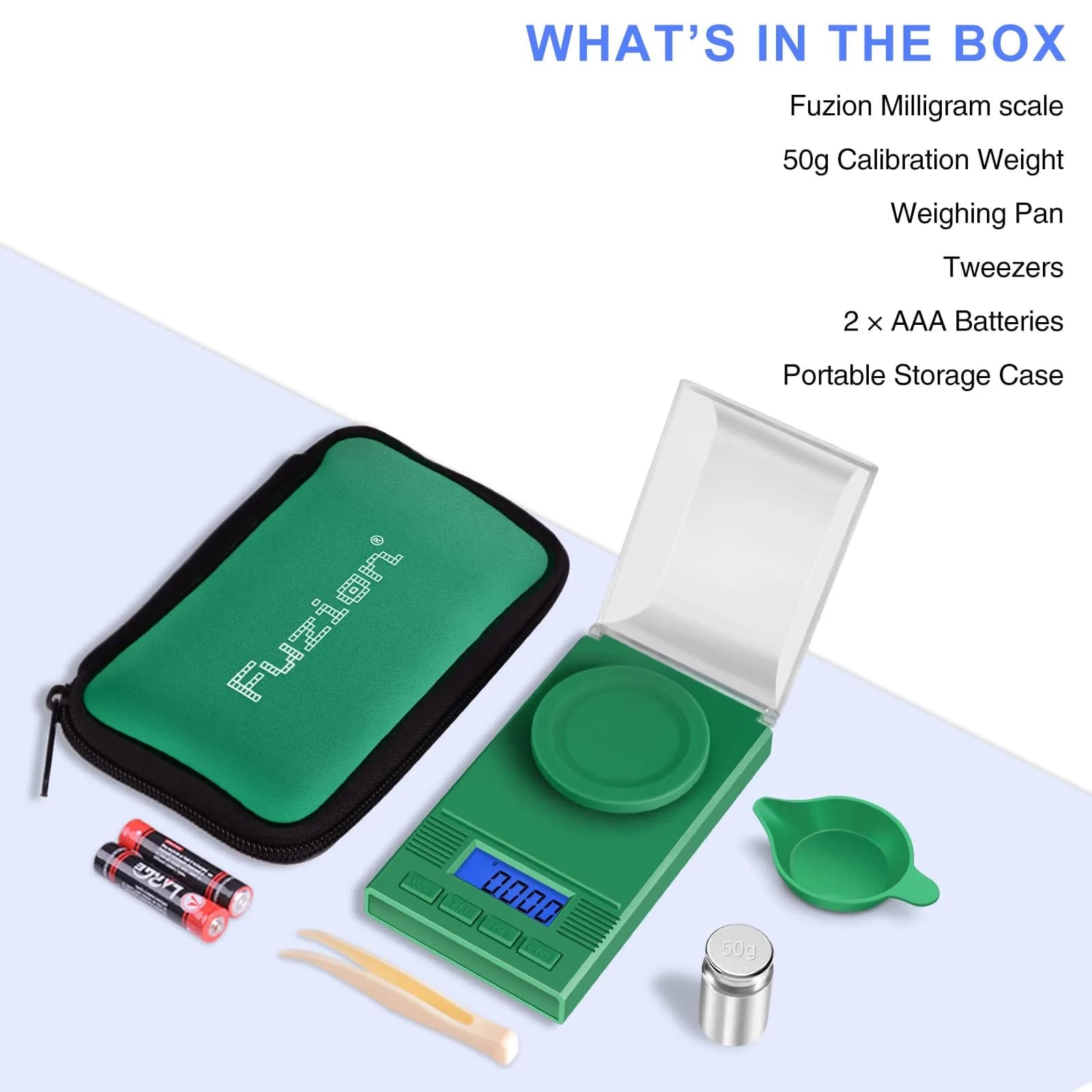 Fuzion Digital Milligram Scale 50g (0.001g) | Green 6-in-1 Kit with Calibration Weight & Carry Bag - view 7