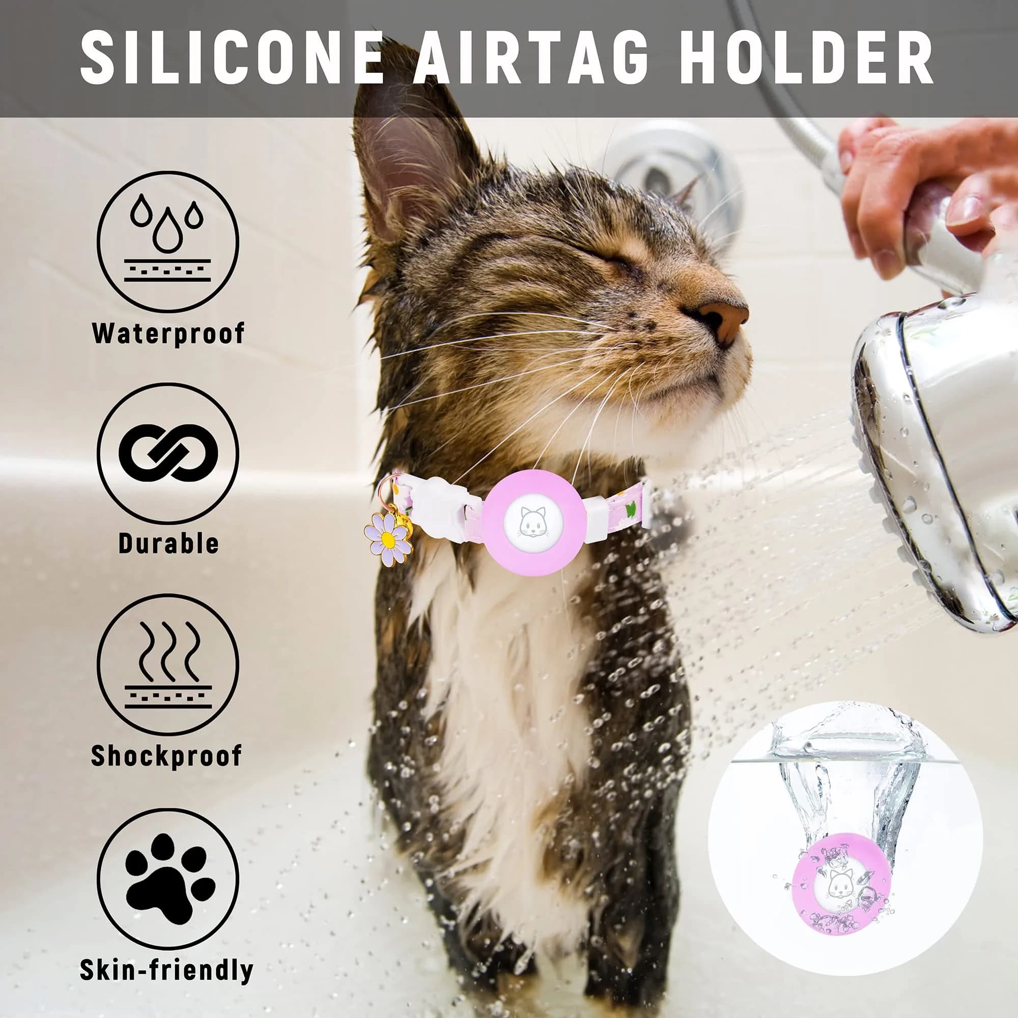 JXFUKAL Airtag Cat Collar with Breakaway Buckle, Silicone AirTag Holder, Bell & Flower Charm for Cats & Small Dogs (Purple, 7.1"-11.8") - view 6