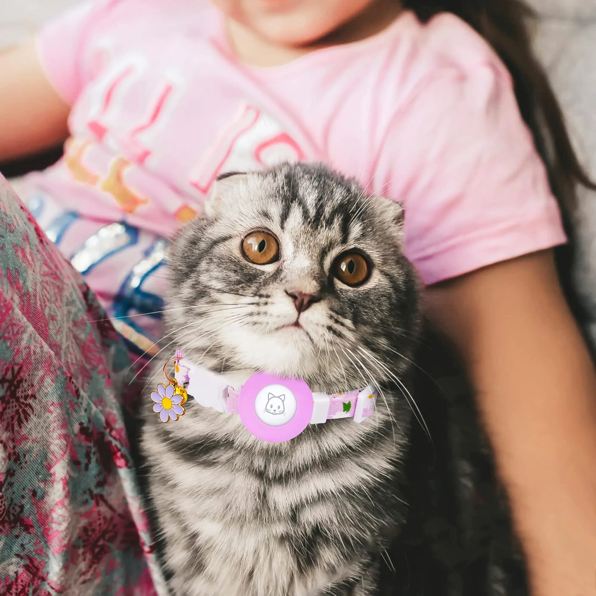 JXFUKAL Airtag Cat Collar with Breakaway Buckle, Silicone AirTag Holder, Bell & Flower Charm for Cats & Small Dogs (Purple, 7.1"-11.8") - view 7