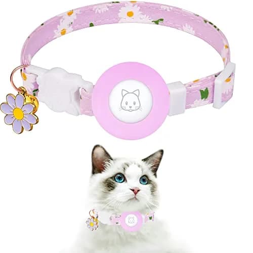 JXFUKAL Airtag Cat Collar with Breakaway Buckle, Silicone AirTag Holder, Bell & Flower Charm for Cats & Small Dogs (Purple, 7.1"-11.8") thumbnail 1