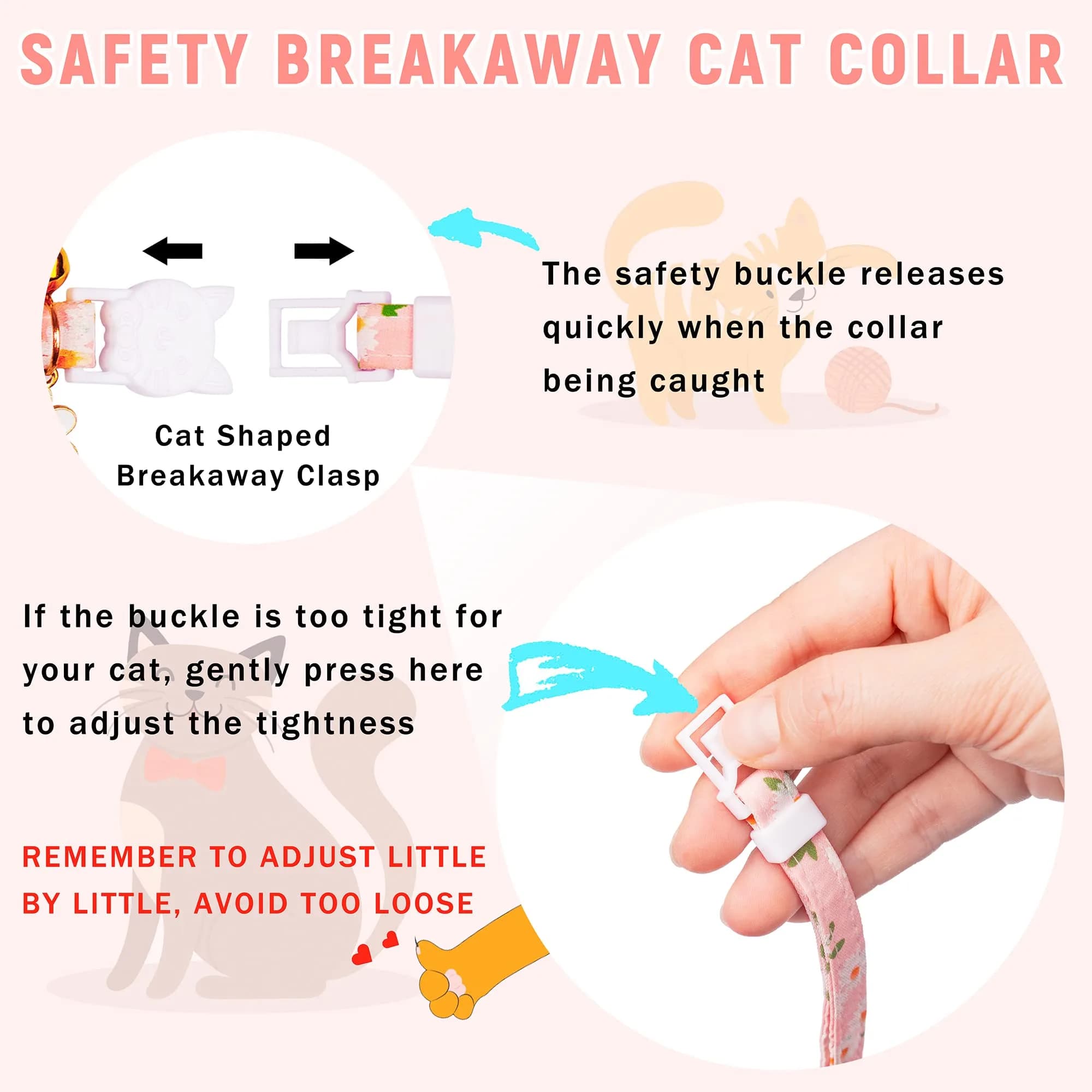 JXFUKAL Airtag Cat Collar with Breakaway Buckle, Silicone AirTag Holder, Bell & Flower Charm for Small Cats & Dogs (Pink) | Adjustable 7.1"-11.8" Neck Size - view 5