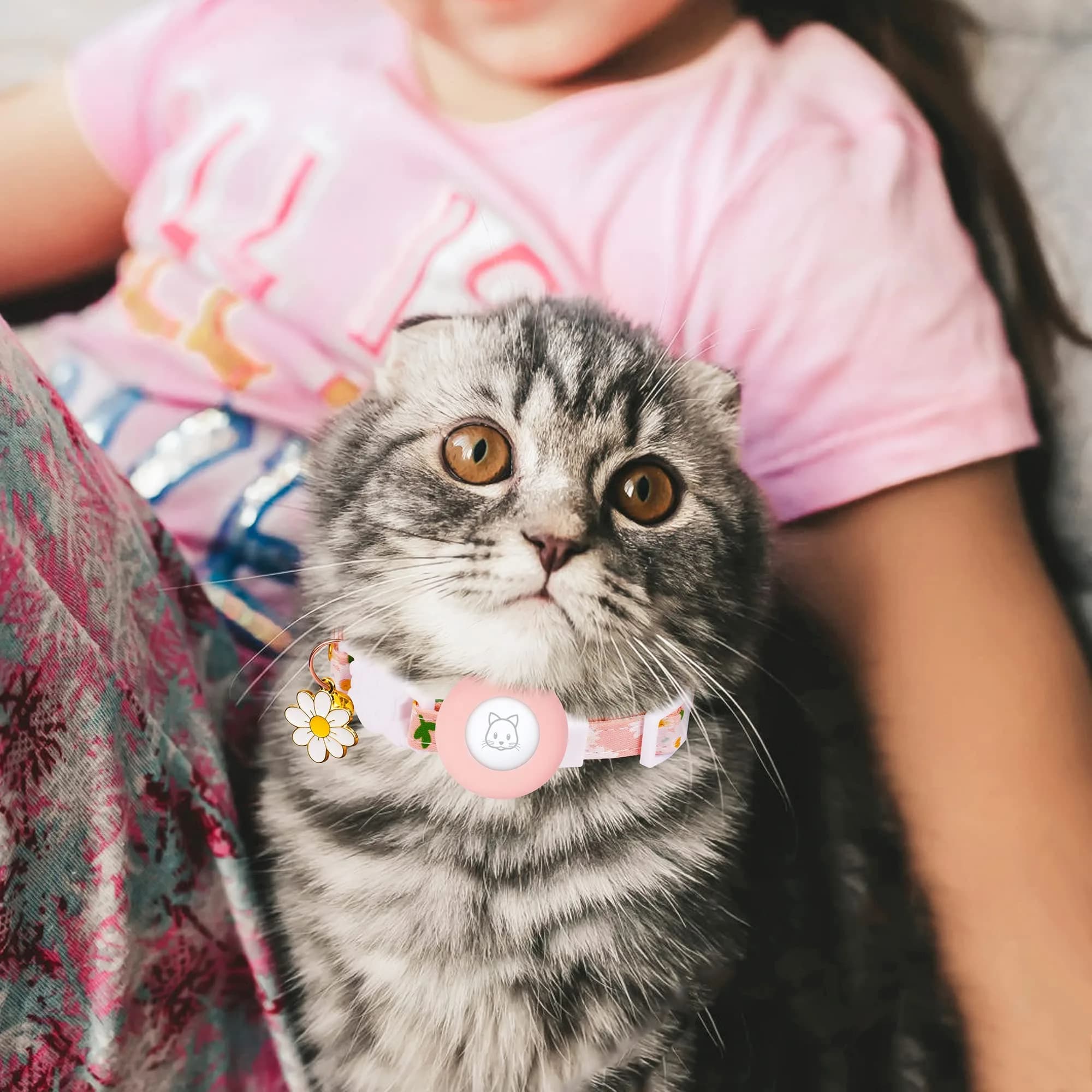 JXFUKAL Airtag Cat Collar with Breakaway Buckle, Silicone AirTag Holder, Bell & Flower Charm for Small Cats & Dogs (Pink) | Adjustable 7.1"-11.8" Neck Size - view 7