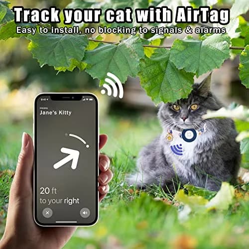 JXFUKAL Airtag Cat Collar with Breakaway Buckle, Silicone AirTag Holder, Bell & Flower Charm for Cats & Small Dogs (Blue, 7.1"-11.8") thumbnail 4