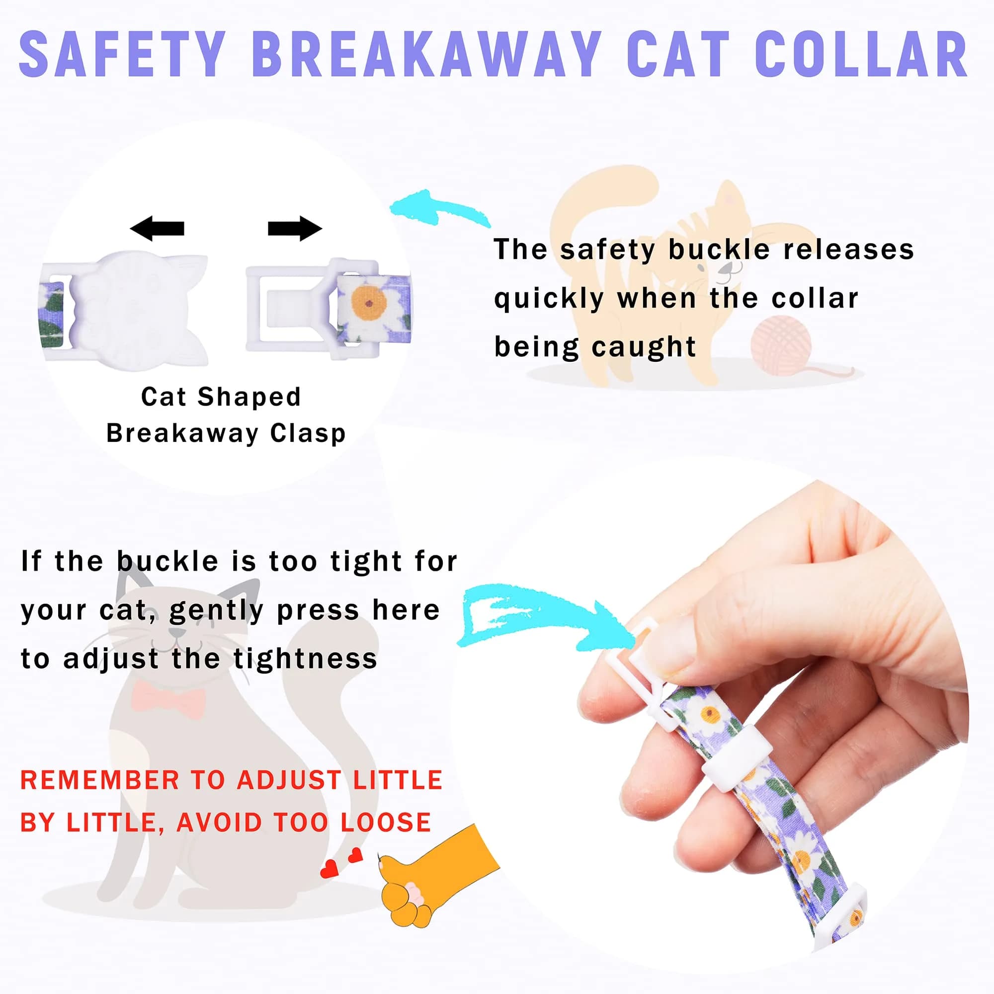 JXFUKAL Airtag Cat Collar with Breakaway Buckle, Silicone AirTag Holder, Bell & Flower Charm for Cats & Small Dogs (Blue, 7.1"-11.8") - view 5