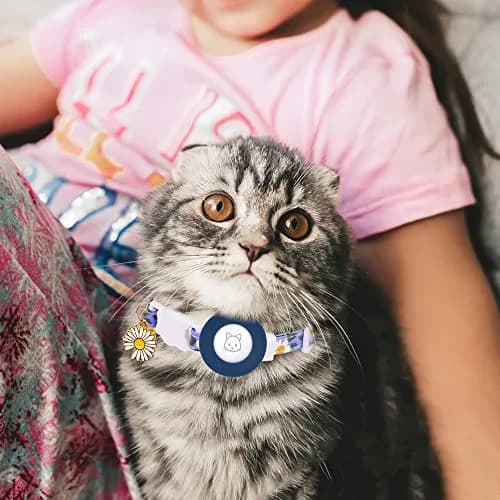 JXFUKAL Airtag Cat Collar with Breakaway Buckle, Silicone AirTag Holder, Bell & Flower Charm for Cats & Small Dogs (Blue, 7.1"-11.8") thumbnail 7