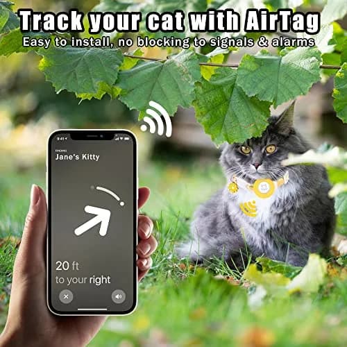 JXFUKAL Airtag Cat Collar with Breakaway Buckle, Silicone AirTag Holder, Bell & Flower Charm, Yellow, 20-30 cm (7.1"-11.8") thumbnail 4