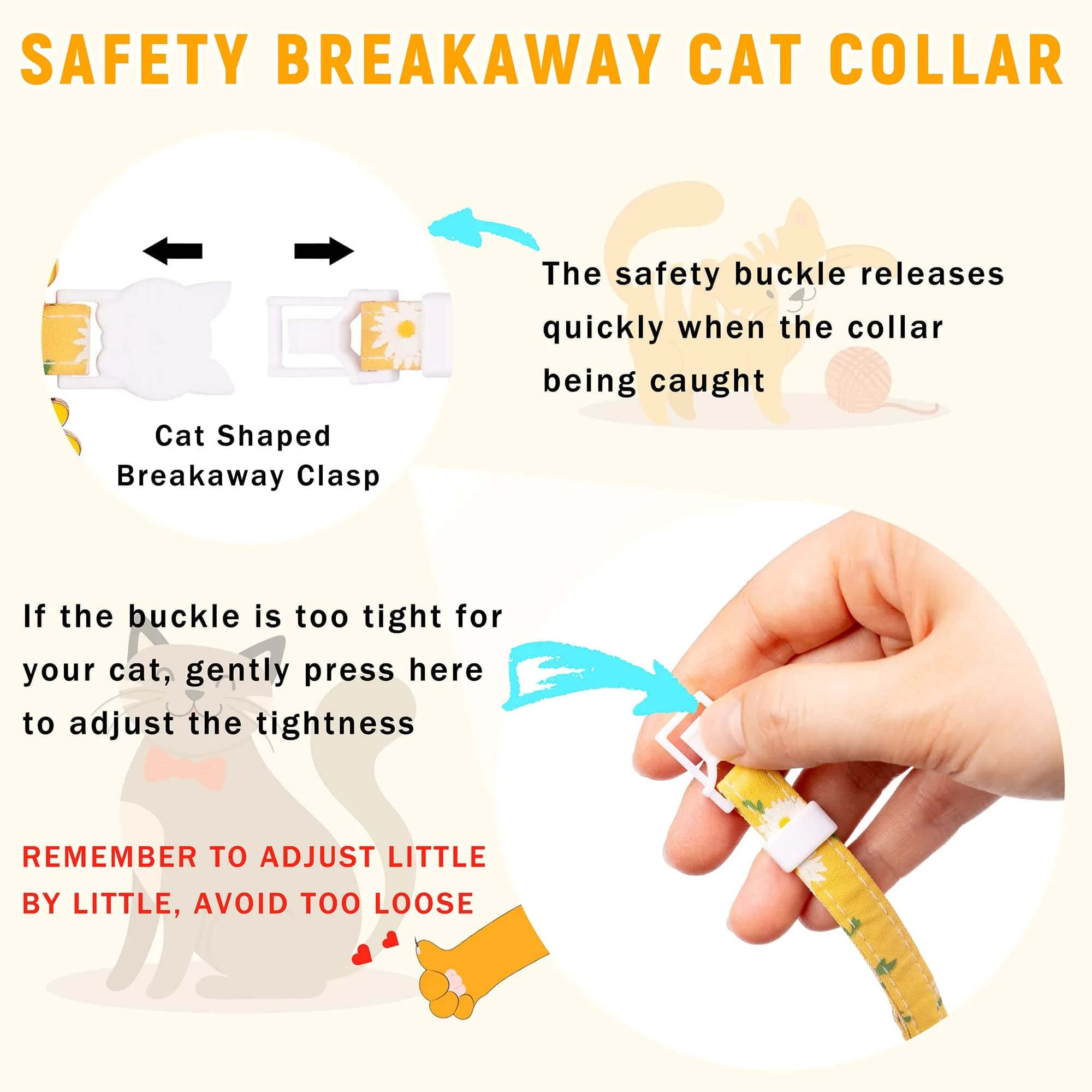 JXFUKAL Airtag Cat Collar with Breakaway Buckle, Silicone AirTag Holder, Bell & Flower Charm, Yellow, 20-30 cm (7.1"-11.8") - view 5