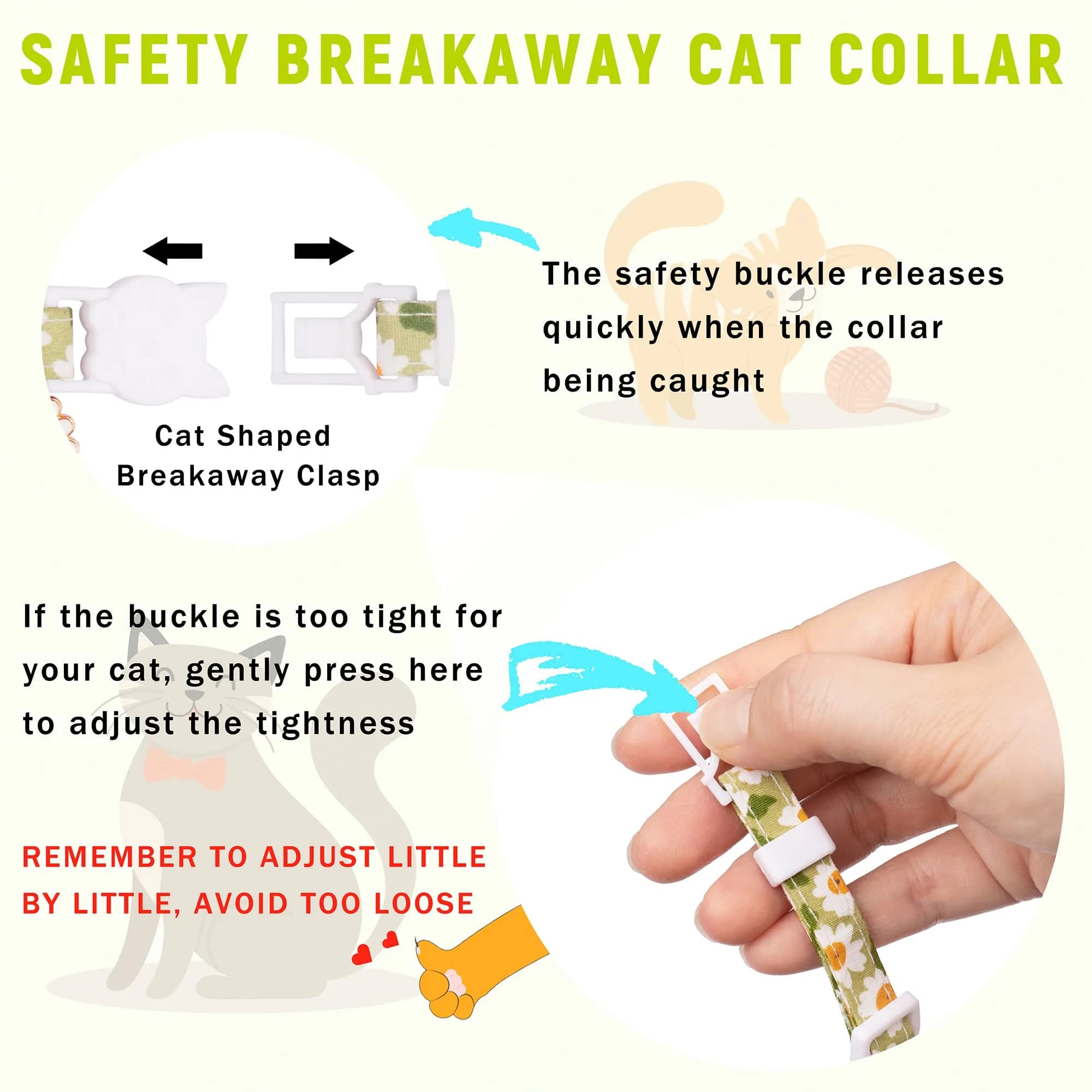 JXFUKAL Airtag Cat Collar with Breakaway Buckle, Silicone AirTag Holder, Bell & Flower Charm for Cats & Small Dogs (Luminous Green, 7.1"-11.8") - view 5
