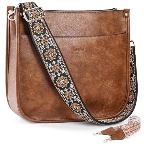 HKCLUF Vegan Leather Hobo Handbag With 2PCS Guitar Strap - Brown, 30.5cm (11.81in) thumbnail 1