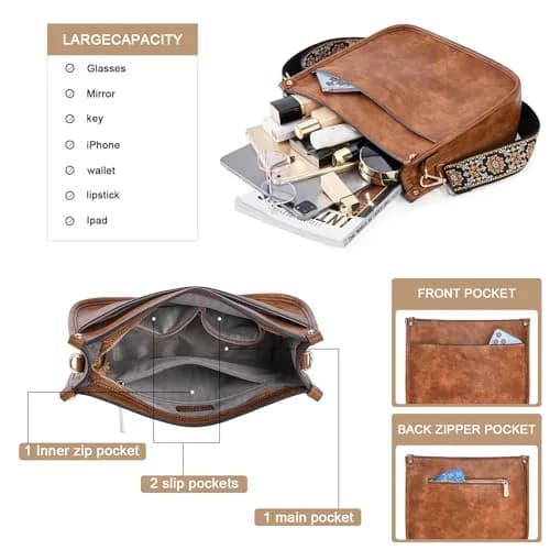 HKCLUF Vegan Leather Hobo Handbag With 2PCS Guitar Strap - Brown, 30.5cm (11.81in) thumbnail 5