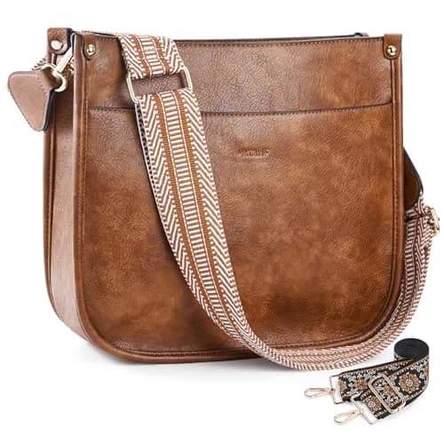 HKCLUF Vegan Leather Hobo Handbag With 2PCS Guitar Strap - Brown, 30.5cm (11.81in) thumbnail 8