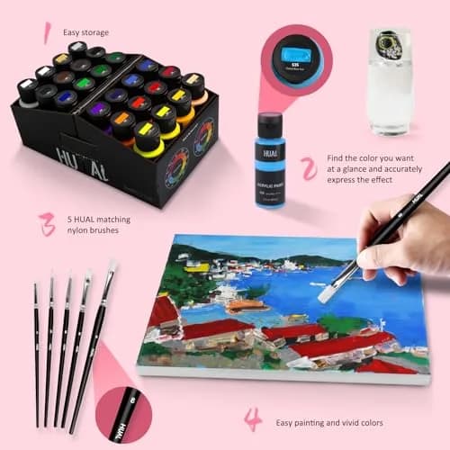 HUAL Acrylic Paint Set with 24 Colors (60ml/2oz Each) & 5 Brushes | ASTM D-4236 Certified Non-Toxic Art Paint thumbnail 8