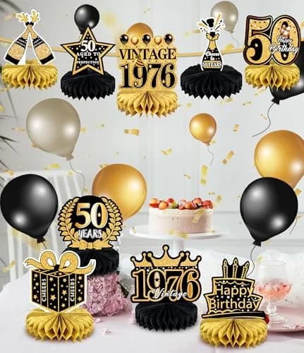 MDCGFOD 50th Birthday Decoration Pack | Black & Gold Table Honeycombs & Cardboard thumbnail 4
