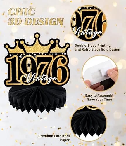 MDCGFOD 50th Birthday Decoration Pack | Black & Gold Table Honeycombs & Cardboard thumbnail 5