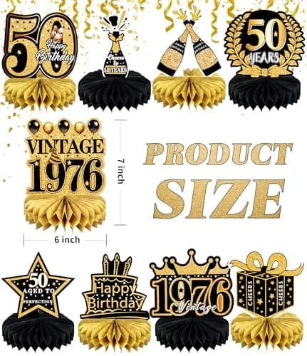MDCGFOD 50th Birthday Decoration Pack | Black & Gold Table Honeycombs & Cardboard thumbnail 2