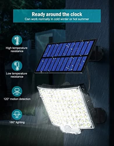 MPJ Solar Wall Light Outdoor with Motion Sensor, 106 LED, 16.5 ft Cable, 2 Pack | Split Panel Design for Brighter Nights thumbnail 5
