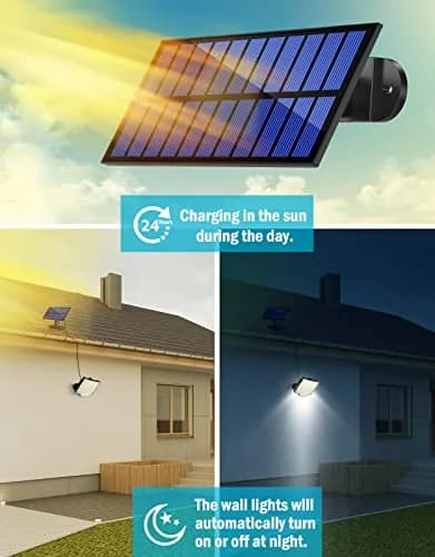 MPJ Solar Wall Light Outdoor with Motion Sensor, 106 LED, 16.5 ft Cable, 2 Pack | Split Panel Design for Brighter Nights thumbnail 2