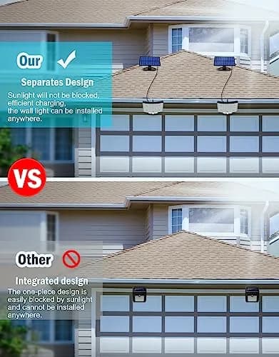 MPJ Solar Wall Light Outdoor with Motion Sensor, 106 LED, 16.5 ft Cable, 2 Pack | Split Panel Design for Brighter Nights thumbnail 3