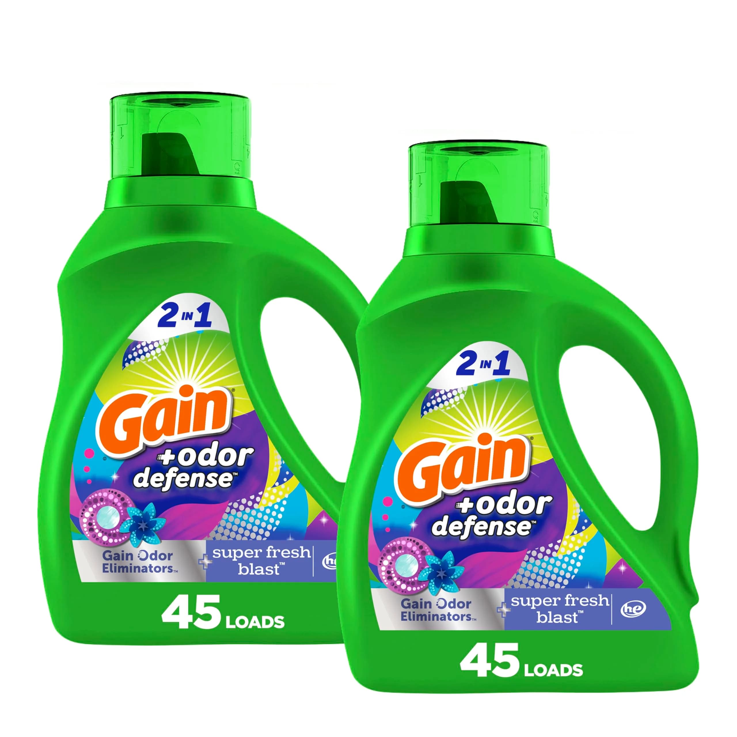 Gain Odor Defense Liquid Laundry Detergent Super Fresh Blast Scent, 130 fl oz (2 x 65 fl oz) | Concentrated Formula for Indian Homes - main product image