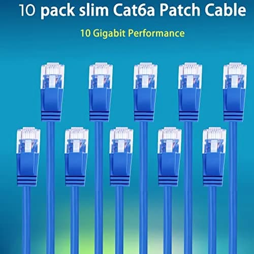 Rapink Cat6a 2ft (0.61m) Ethernet Patch Cables (10 Pack) | 10Gbps Speed, Slim & Flexible thumbnail 2