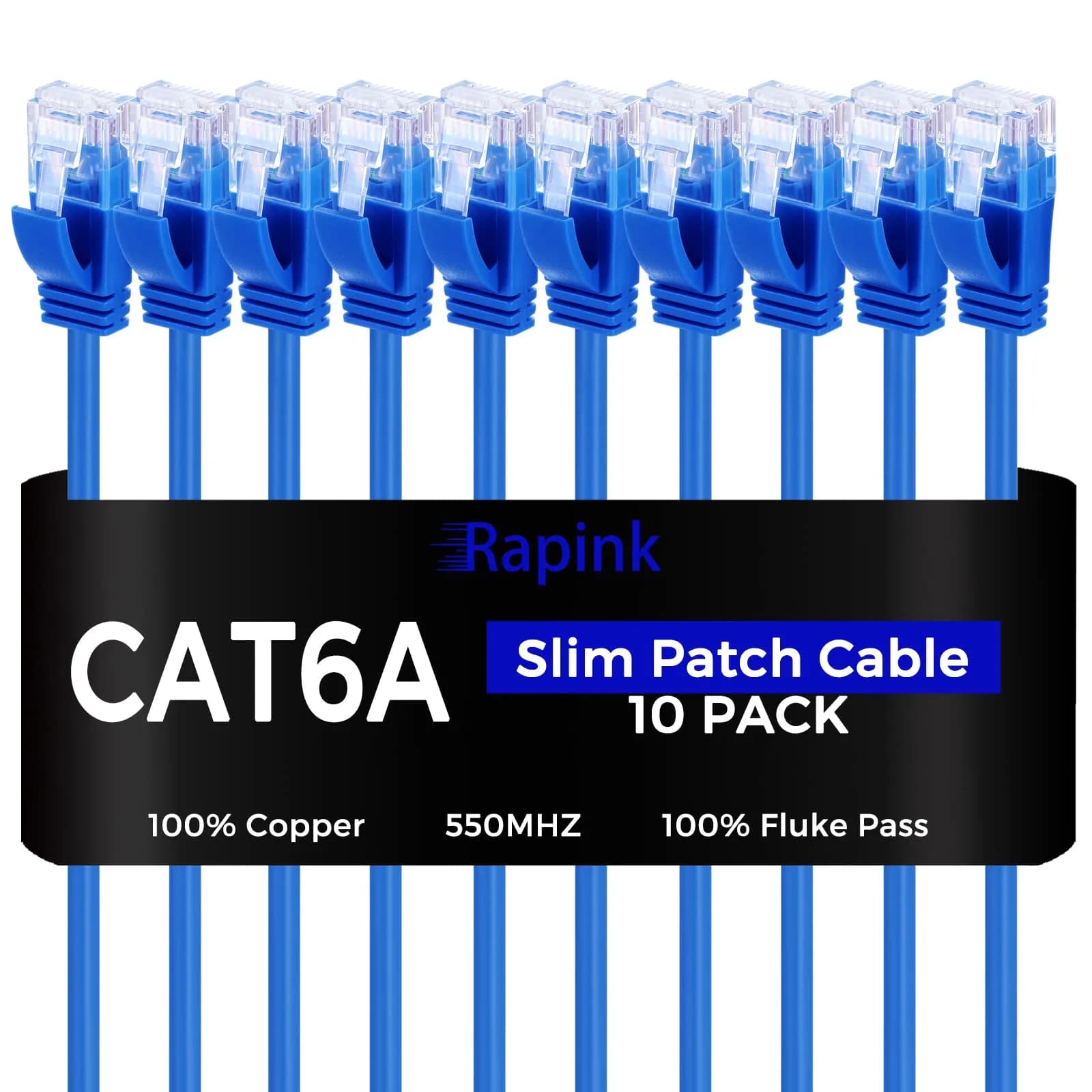 Rapink Cat6a Ethernet Patch Cable 1ft (10 Pack) Slim & Flexible | 10Gbps 550MHz Snagless RJ45 Network Cable - main product image