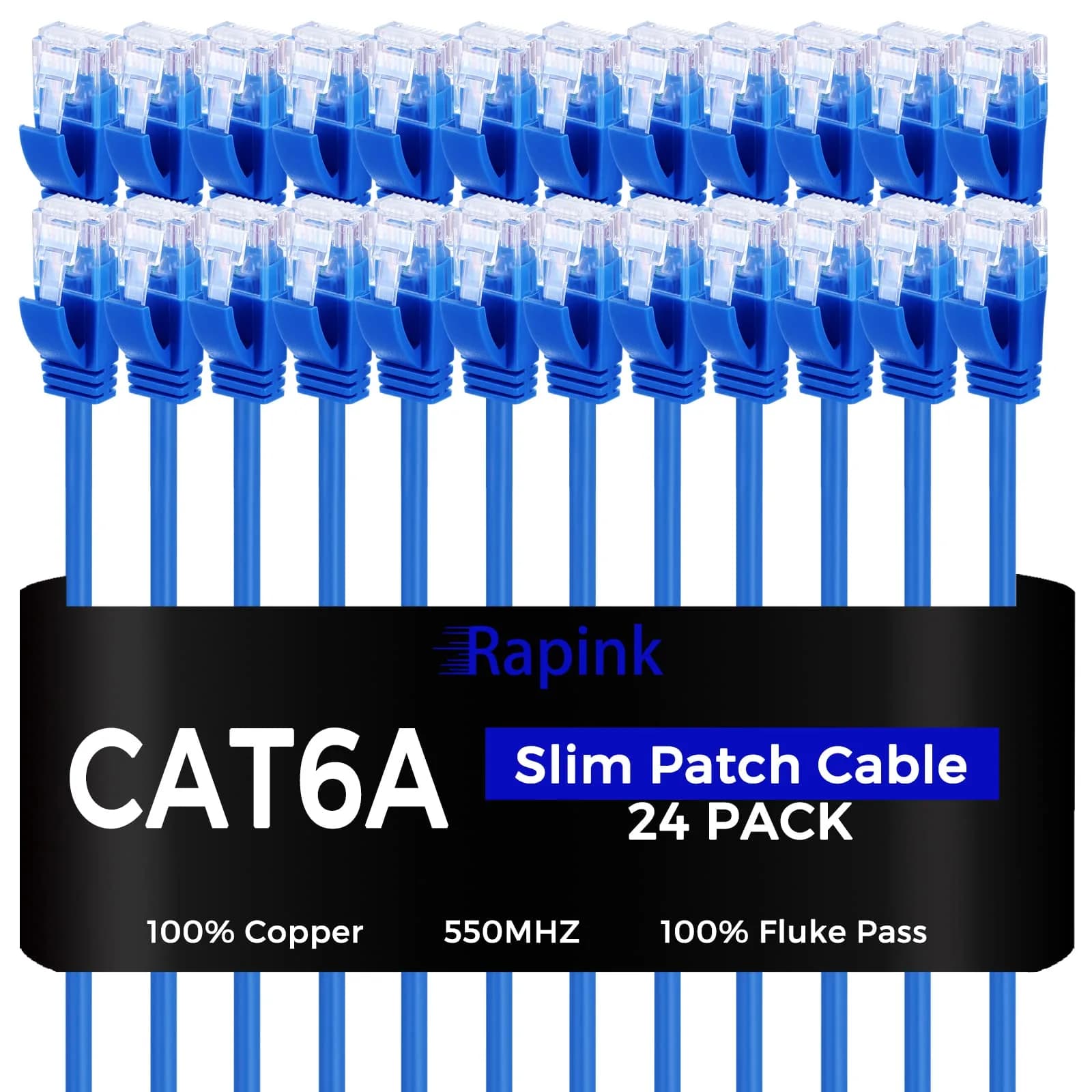 Rapink Cat6a Ethernet Patch Cable 1ft | Slim, 10G Support, Snagless, Gold Plated