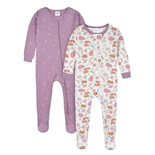 Gerber Baby Girls Woodland Floral Purple Footed Pajamas 3T (2-Pack) | Snug-Fit Cotton Sleepwear thumbnail 1