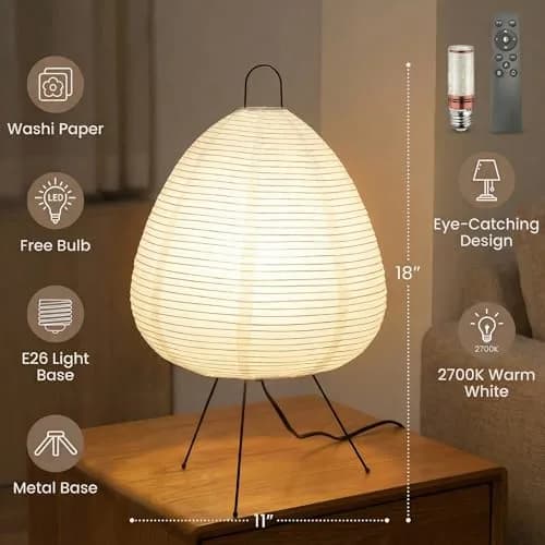Nogy Akari Rice Paper Lamp • Dimmable Japanese Paper Lantern Light • 28cm (11") x 40cm (18") thumbnail 4