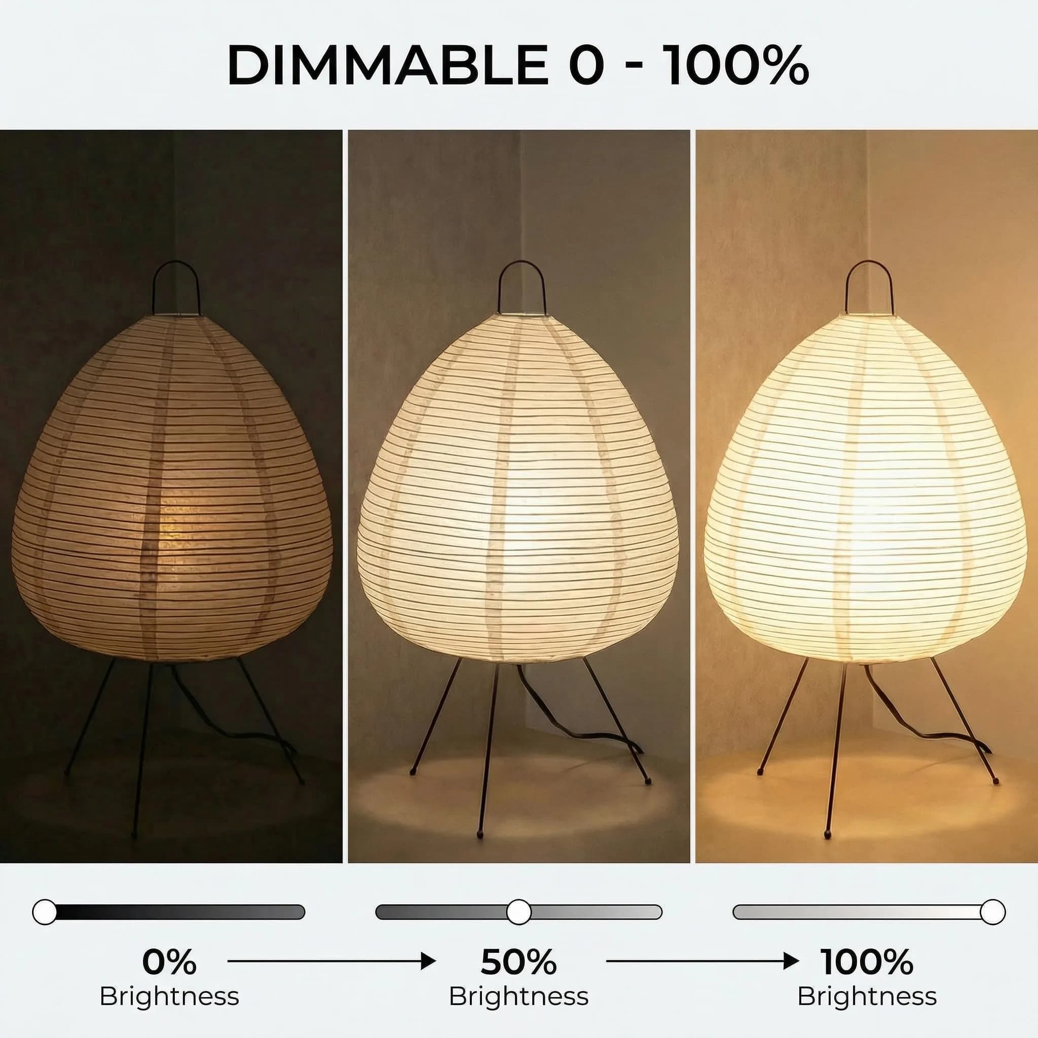 Nogy Akari Rice Paper Lamp • Dimmable Japanese Paper Lantern Light • 28cm (11") x 40cm (18") - view 5