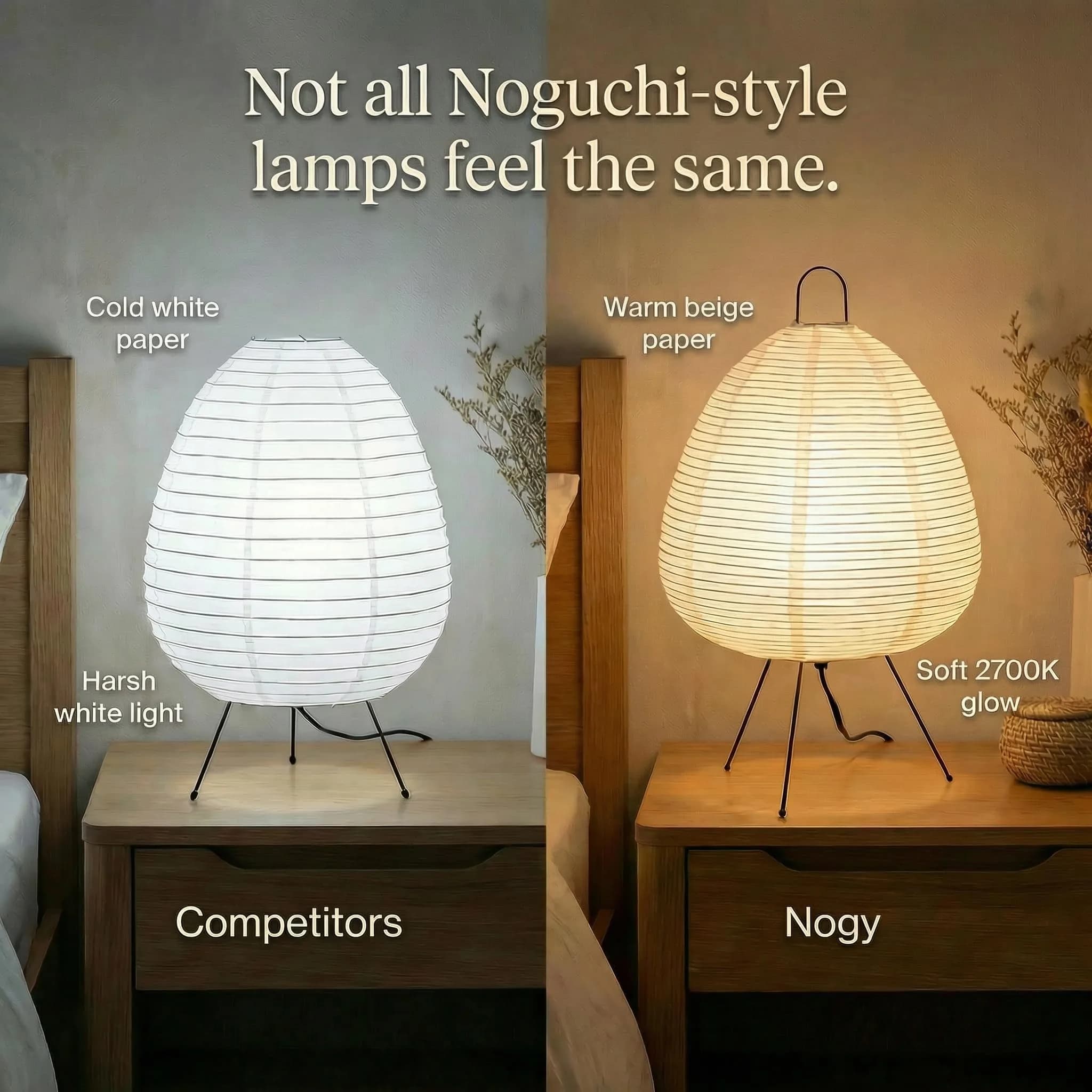 Nogy Akari Rice Paper Lamp • Dimmable Japanese Paper Lantern Light • 28cm (11") x 40cm (18") - view 2