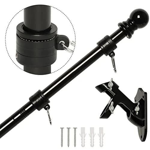 NELXINJO 5ft Black Stainless Steel Flag Pole Kit with Bracket | Anti-Wrap Spinning Design thumbnail 1