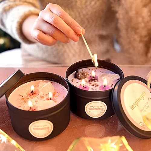 Inspireyes Crystal Soy Candles Set, 3 Wick 19 oz Soy Wax Scented Candle for Meditation thumbnail 1