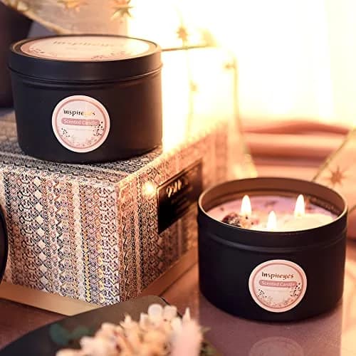 Inspireyes Crystal Soy Candles Set, 3 Wick 19 oz Soy Wax Scented Candle for Meditation thumbnail 4