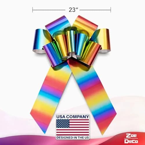 Zoe Deco Giant Car Bow 23 Inch (58.42 cm) Rainbow | Birthday, Wedding, Appliance Decor thumbnail 4