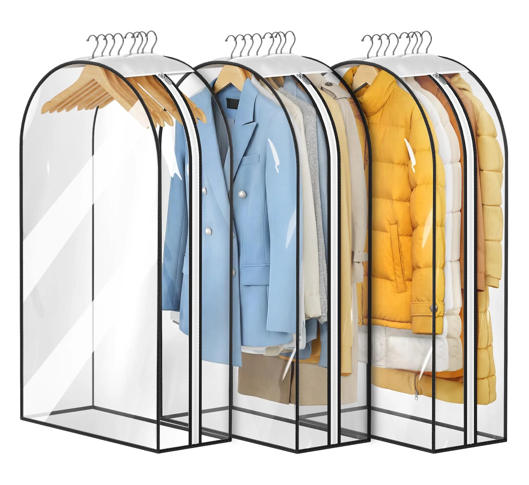 MISSLO Clear Gusseted Garment Bags 40" (101.6 cm) x 22" (55.88 cm) x 10" (25.4 cm) — 3 Pack | Protects Clothes from Dust & Wrinkles — Clear